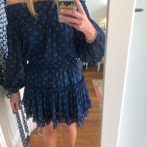 Blue and white Misa LA off the shoulder dress
